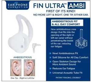 Fin Ultra Ambi Two Way Radio Clear Medium Earpiece Eartip for Clear Acoustic Audio Tube Elbow