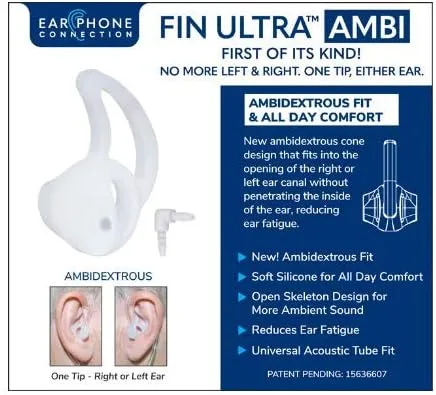 Fin Ultra Ambi Two Way Radio Clear Medium Earpiece Eartip for Clear Acoustic Audio Tube Elbow