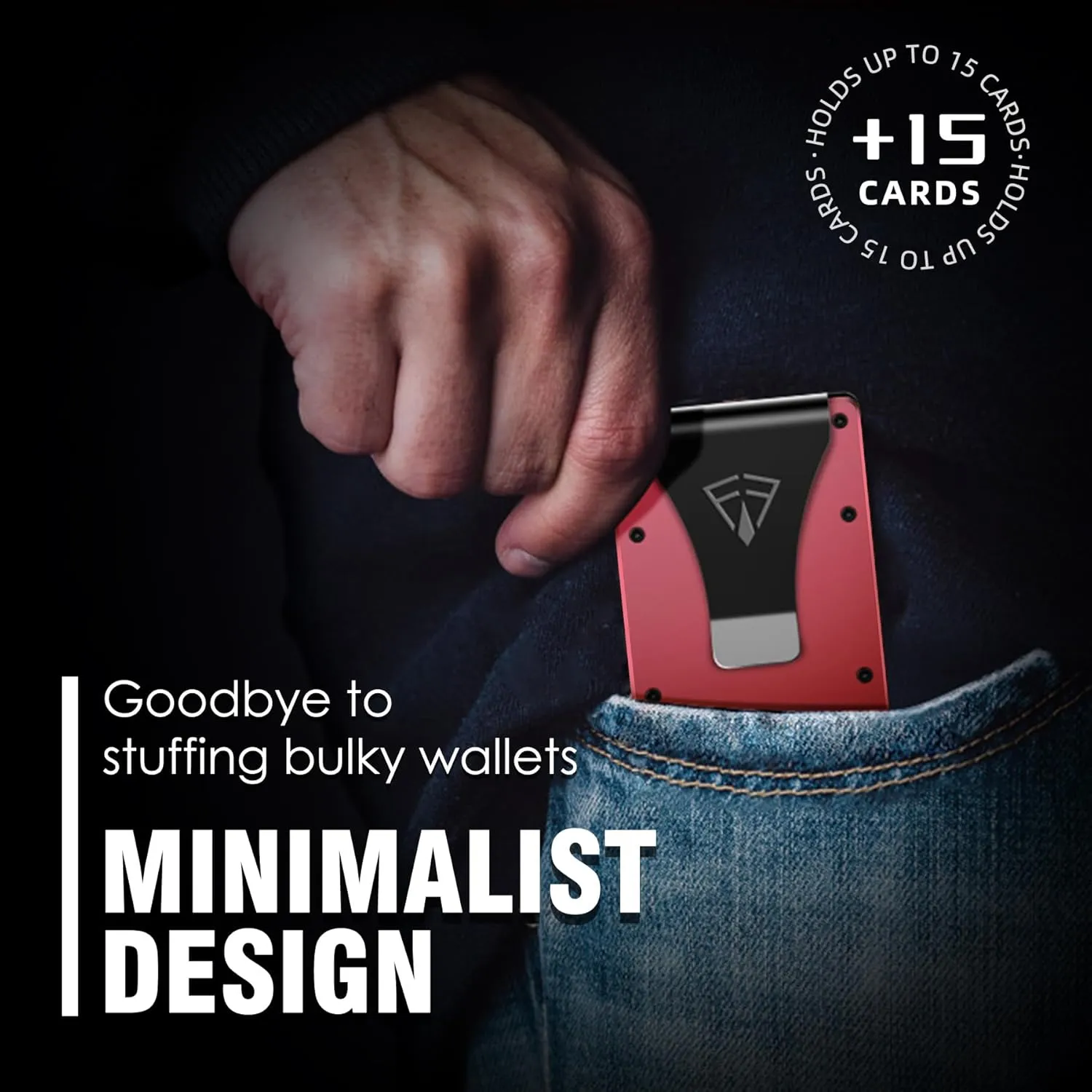 FirstVIP Slim Minimalist Wallet for Men with Money Clip - 15 Credit Card Holder RFID Wallet for Men - Front Pocket Mens Wallet with Compact Design - Easy to Access for Cards - Ideal Gift for Him(Red)