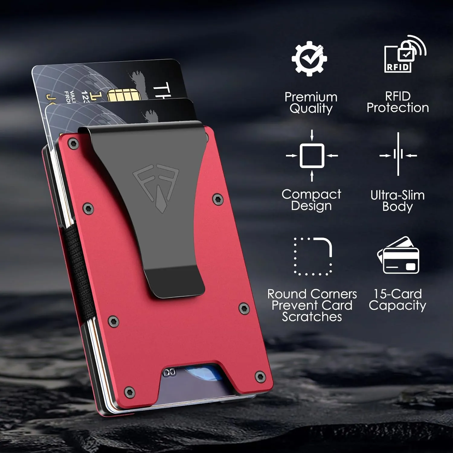 FirstVIP Slim Minimalist Wallet for Men with Money Clip - 15 Credit Card Holder RFID Wallet for Men - Front Pocket Mens Wallet with Compact Design - Easy to Access for Cards - Ideal Gift for Him(Red)
