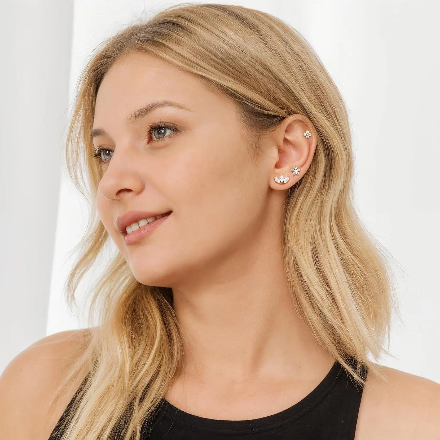 Flat Back Earrings 14K Gold Plated Earrings Studs Cartilage Earring 925 Sterling Silver Hypoallergenic Small Earring Tragus Cartilage Screw Back Earrings for Multiple Piercing
