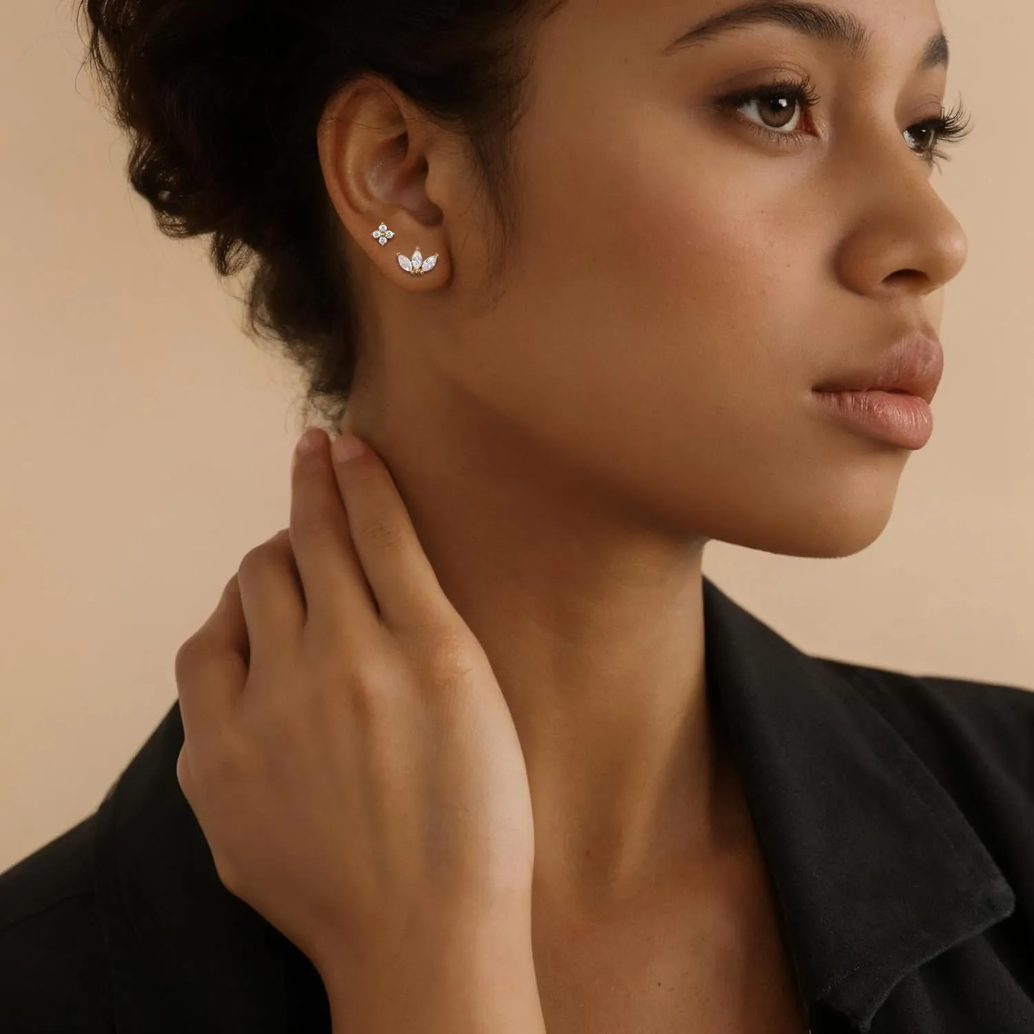 Flat Back Earrings 14K Gold Plated Earrings Studs Cartilage Earring 925 Sterling Silver Hypoallergenic Small Earring Tragus Cartilage Screw Back Earrings for Multiple Piercing