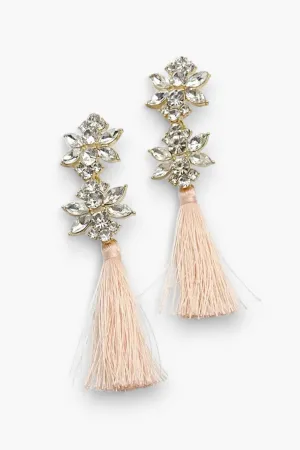 Flower Rhinestone & Tassel Earrings