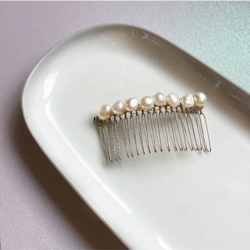 Freshwater Pearl Hair Comb in Gold or Silver