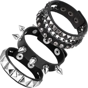 Giantree Punk Rock Leather Bracelets, 3 Pcs Punk Rock Studded Bracelet Spiked Leather Cuff Bracelet for Men Women 80s Wristband Adjustable Wrap Wrist Cuffs for Halloween Party Favors