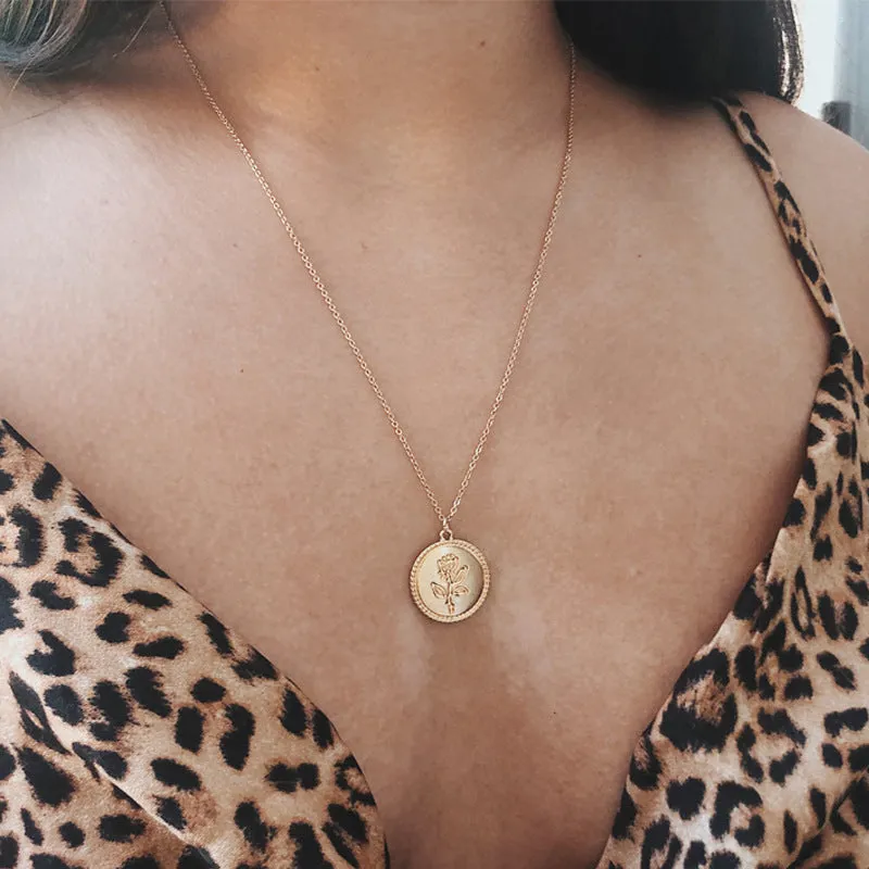 Golden Coin Rose Necklace