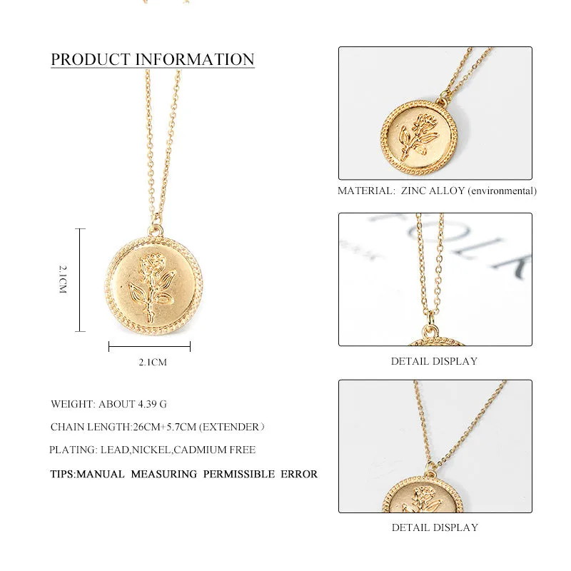 Golden Coin Rose Necklace