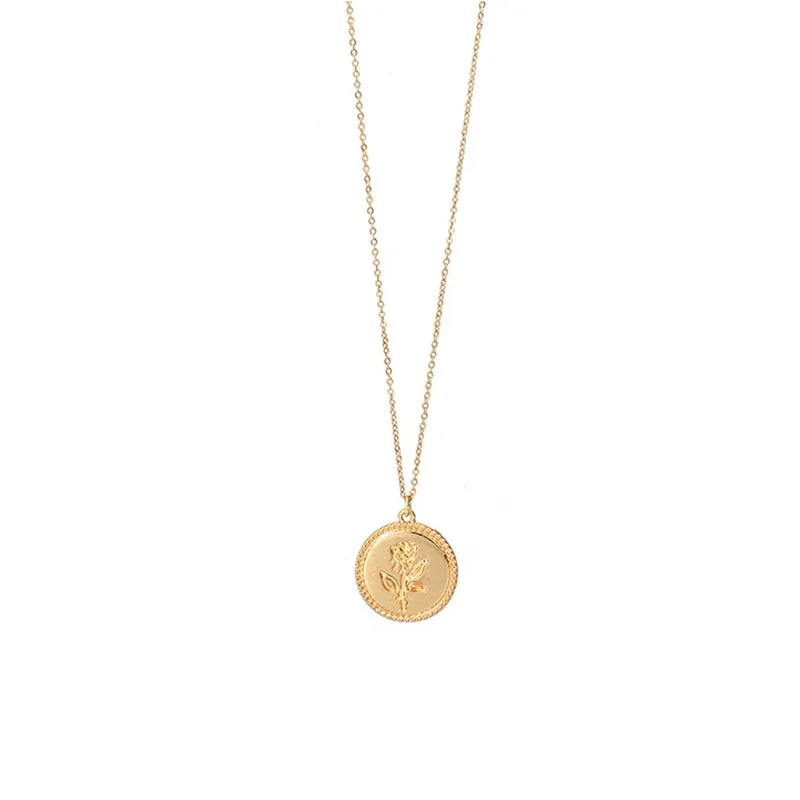 Golden Coin Rose Necklace