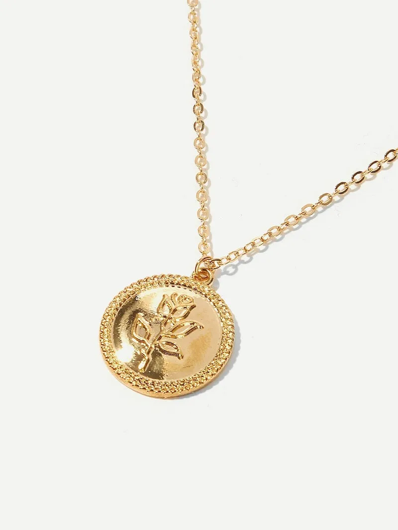 Golden Coin Rose Necklace