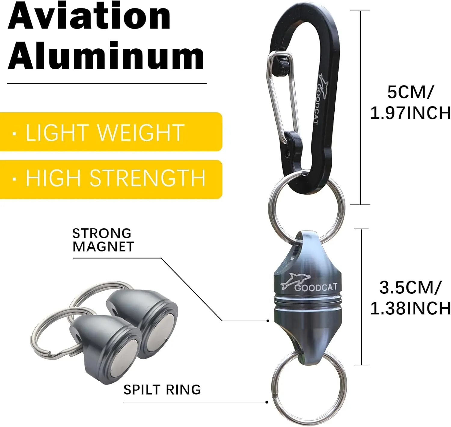GOODCAT Strongest Magnetic Net Release Magnetic Keychain Fly Fishing Net Retractor Magnet Clip Holder Retractor with Retractable Coiled Lanyard Carabiner
