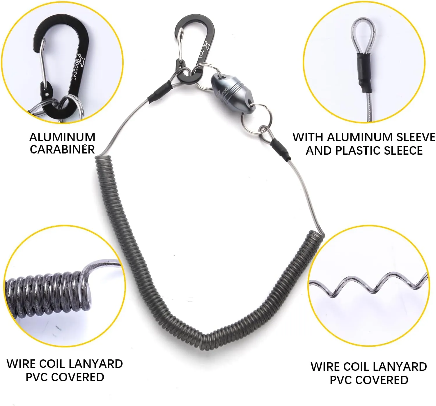 GOODCAT Strongest Magnetic Net Release Magnetic Keychain Fly Fishing Net Retractor Magnet Clip Holder Retractor with Retractable Coiled Lanyard Carabiner