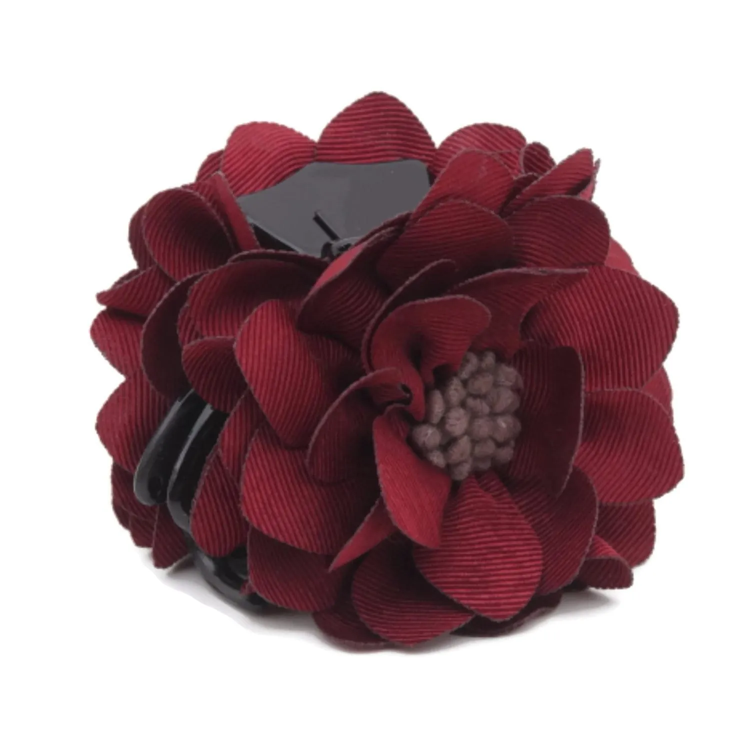 Grosgrain Petal Pistil Decorated Flower Hair Claw Clip Women Hair Accessory
