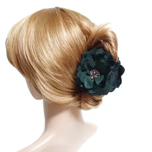 Grosgrain Petal Pistil Decorated Flower Hair Claw Clip Women Hair Accessory