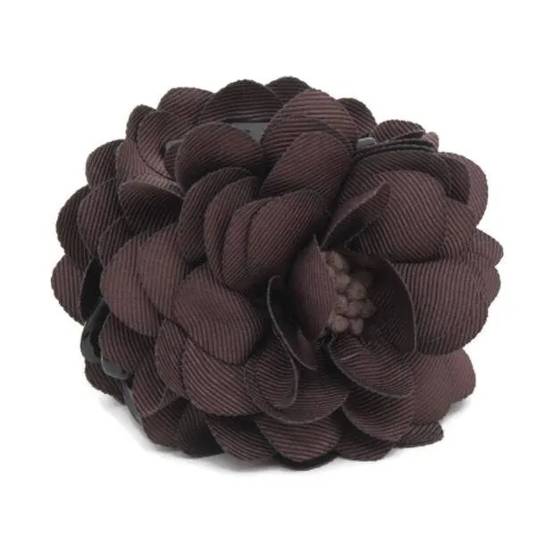 Grosgrain Petal Pistil Decorated Flower Hair Claw Clip Women Hair Accessory