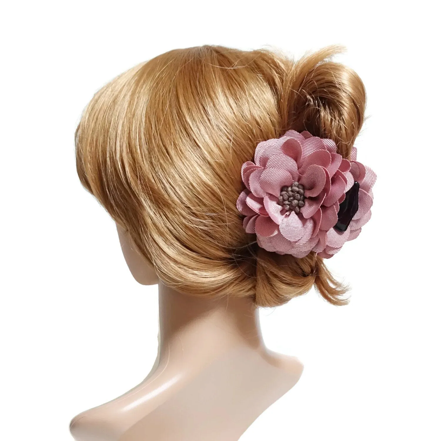 Grosgrain Petal Pistil Decorated Flower Hair Claw Clip Women Hair Accessory
