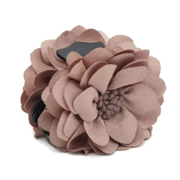 Grosgrain Petal Pistil Decorated Flower Hair Claw Clip Women Hair Accessory