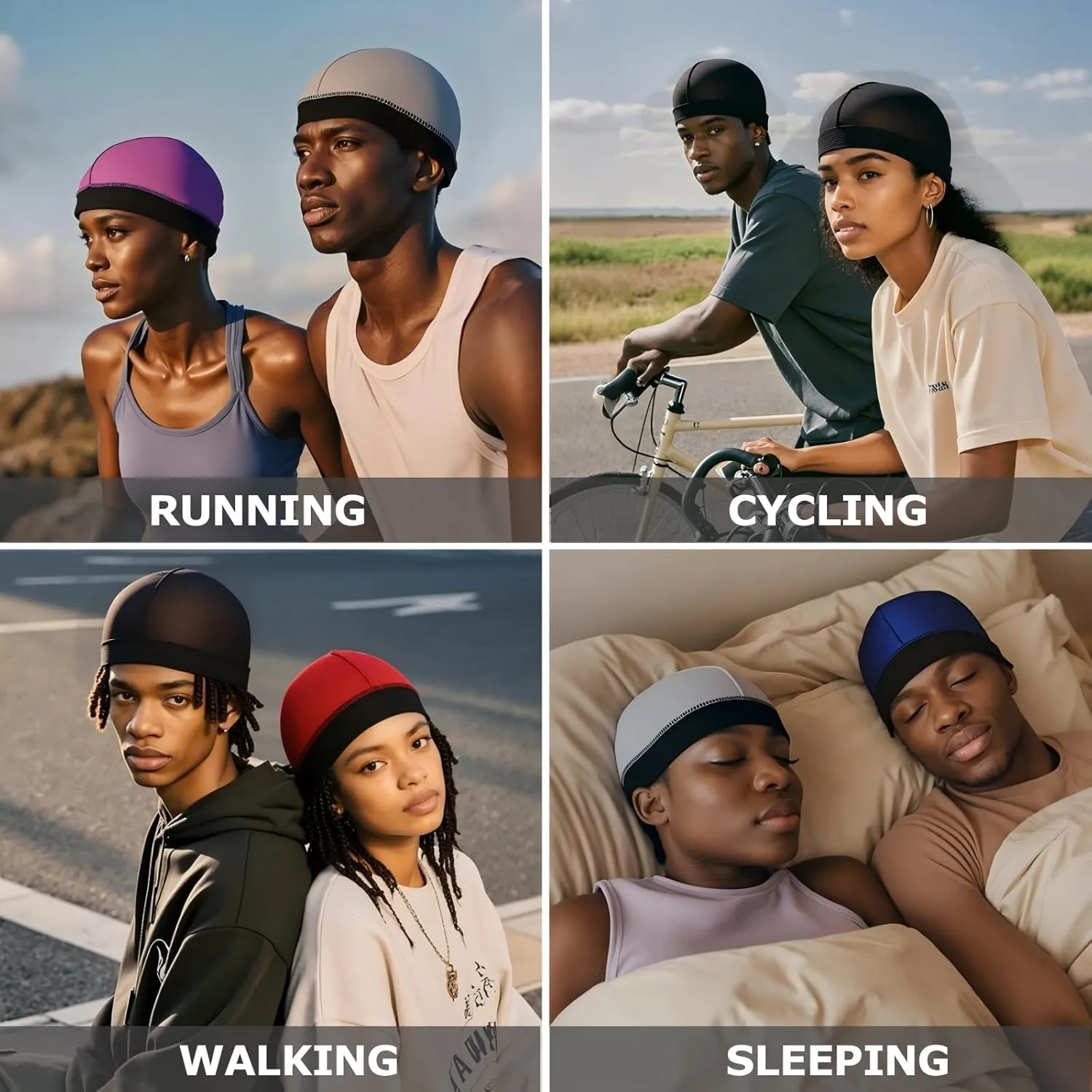 Headshion 4 Pack Wave Cap for Men 360 Waves, Silky Stocking Cap Compression Over Durag