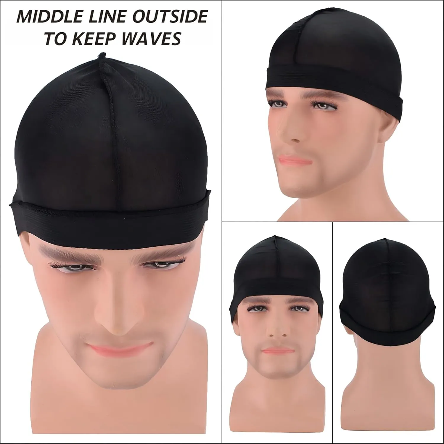 Headshion 4 Pack Wave Cap for Men 360 Waves, Silky Stocking Cap Compression Over Durag