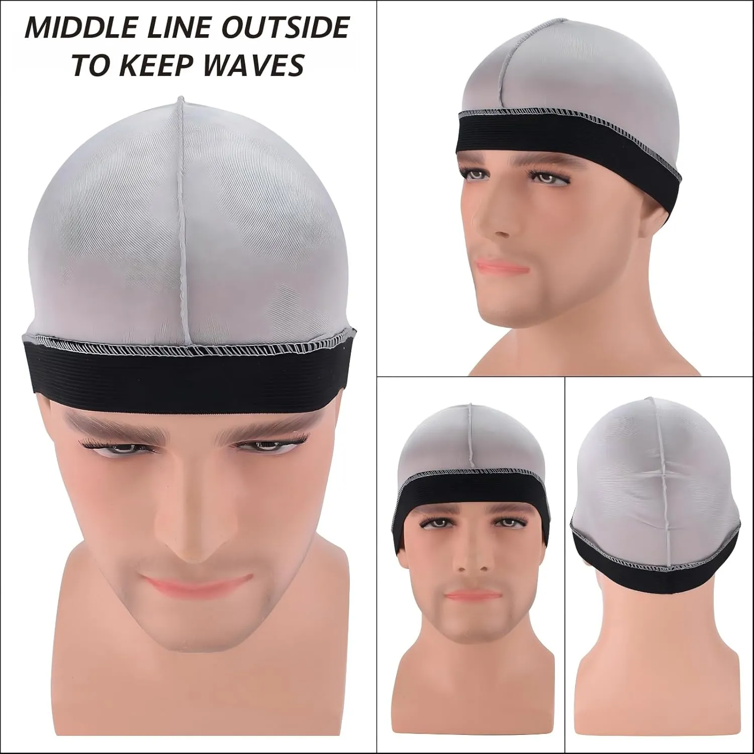 Headshion 4 Pack Wave Cap for Men 360 Waves, Silky Stocking Cap Compression Over Durag