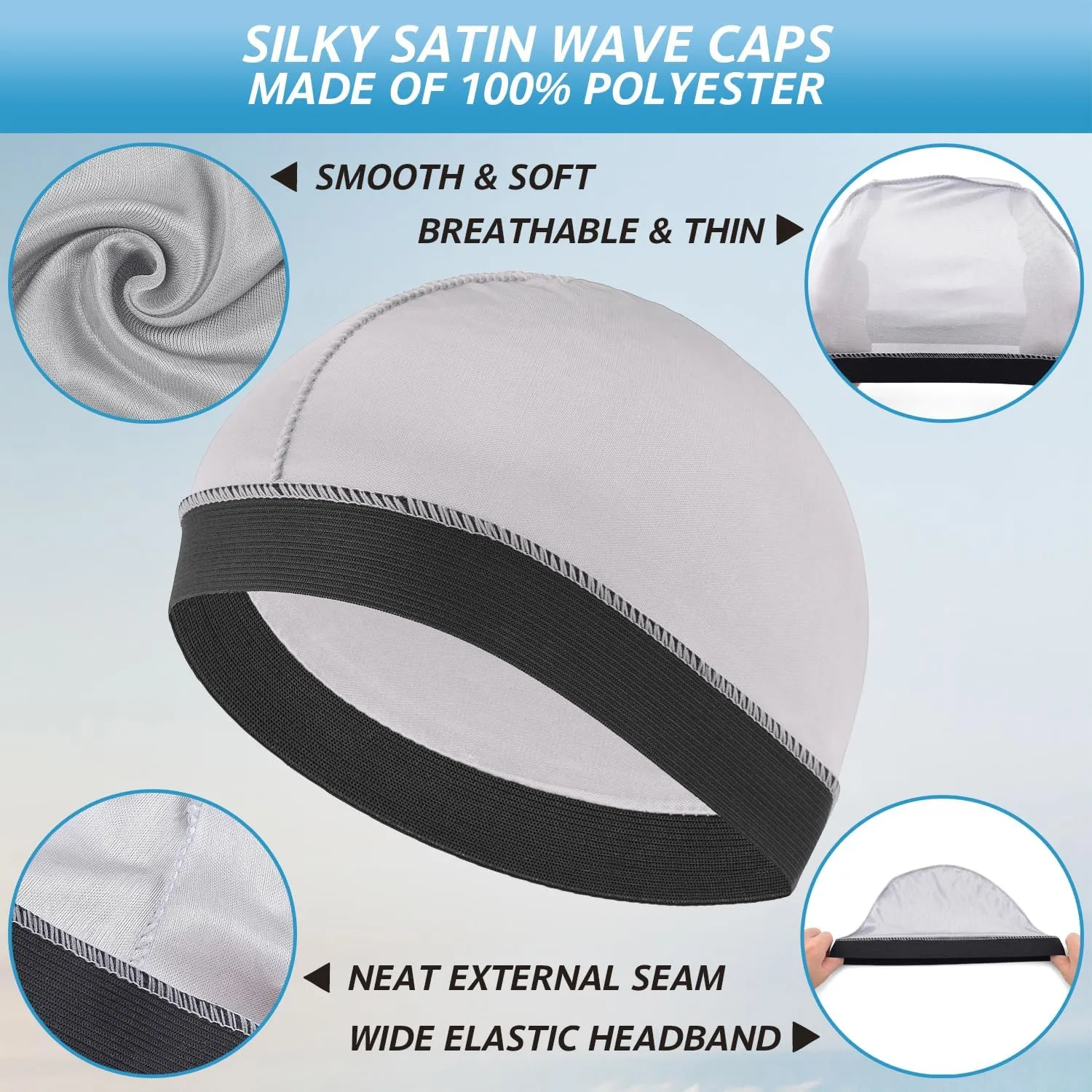 Headshion 4 Pack Wave Cap for Men 360 Waves, Silky Stocking Cap Compression Over Durag