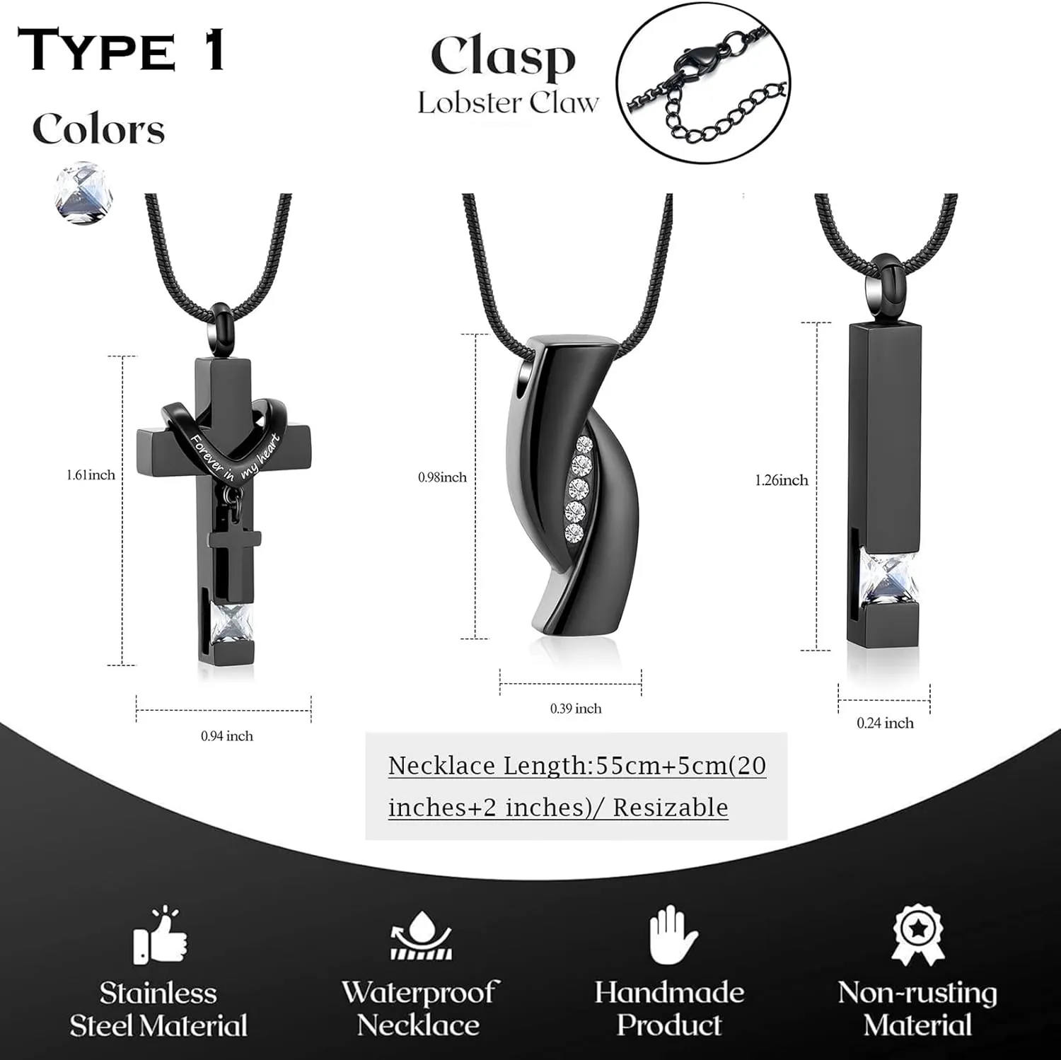 Hearbeingt 3 Pack Cremation Jewelry Urn Necklace for Ashes for Women Men, Cross Infinity Bar Urn Pendants for Human Ashes Adult Memorial Lockets Ash Jewelry