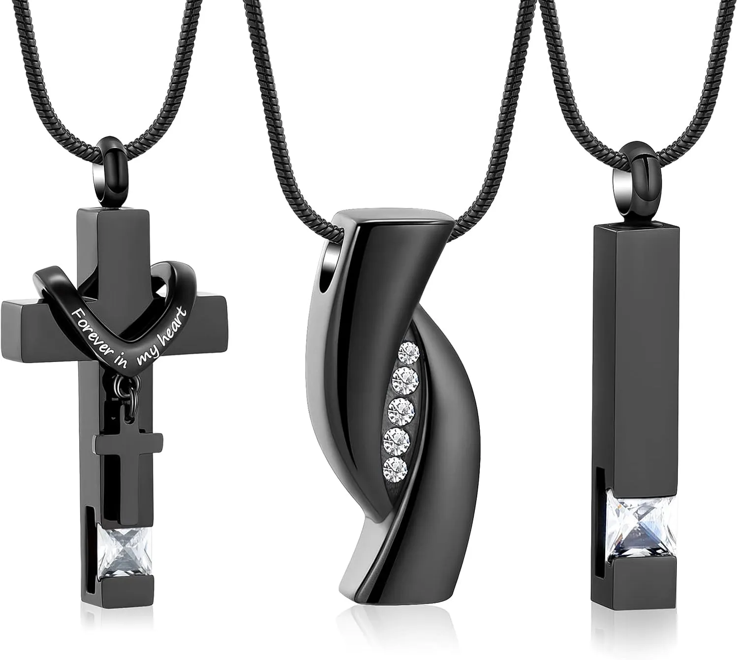 Hearbeingt 3 Pack Cremation Jewelry Urn Necklace for Ashes for Women Men, Cross Infinity Bar Urn Pendants for Human Ashes Adult Memorial Lockets Ash Jewelry
