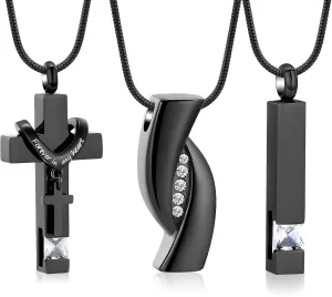 Hearbeingt 3 Pack Cremation Jewelry Urn Necklace for Ashes for Women Men, Cross Infinity Bar Urn Pendants for Human Ashes Adult Memorial Lockets Ash Jewelry