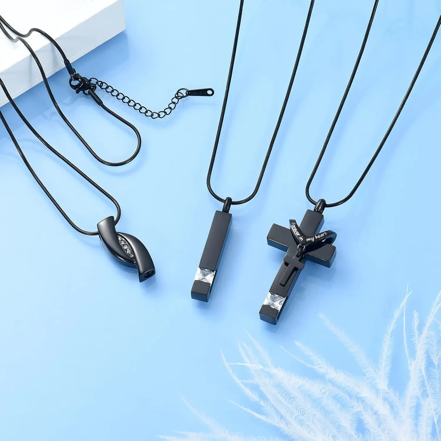 Hearbeingt 3 Pack Cremation Jewelry Urn Necklace for Ashes for Women Men, Cross Infinity Bar Urn Pendants for Human Ashes Adult Memorial Lockets Ash Jewelry