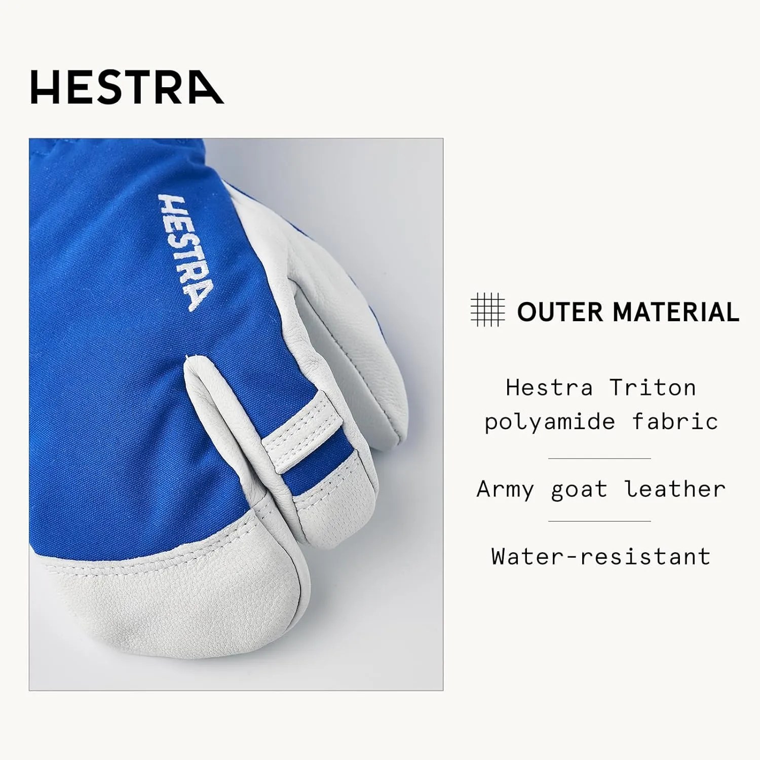 Hestra Army Leather Heli Ski Junior Mitt (Youth 4-13yrs) | Waterproof, Insulated Classic 3-Finger Leather Kids Gloves for Winter, Skiing & Playing in The Snow