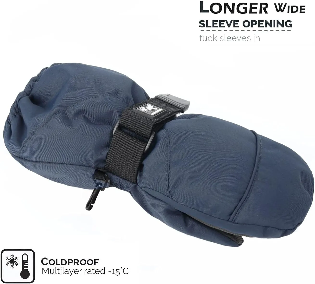 HIGHCAMP Kids Long Cuff Winter Gloves with Stay-on Strap Waterproof Mittens for Toddler Children Snow Ski