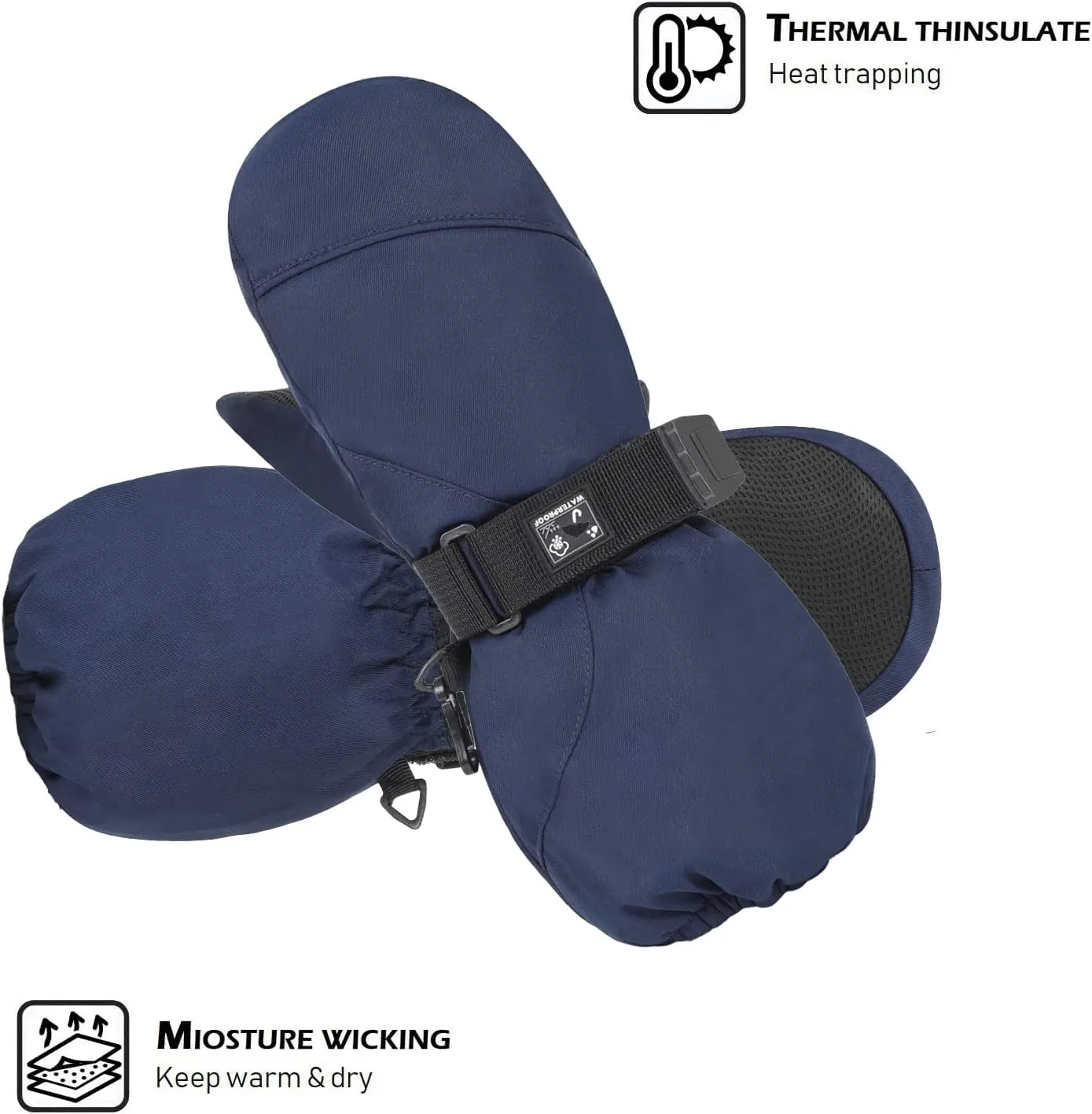 HIGHCAMP Kids Long Cuff Winter Gloves with Stay-on Strap Waterproof Mittens for Toddler Children Snow Ski