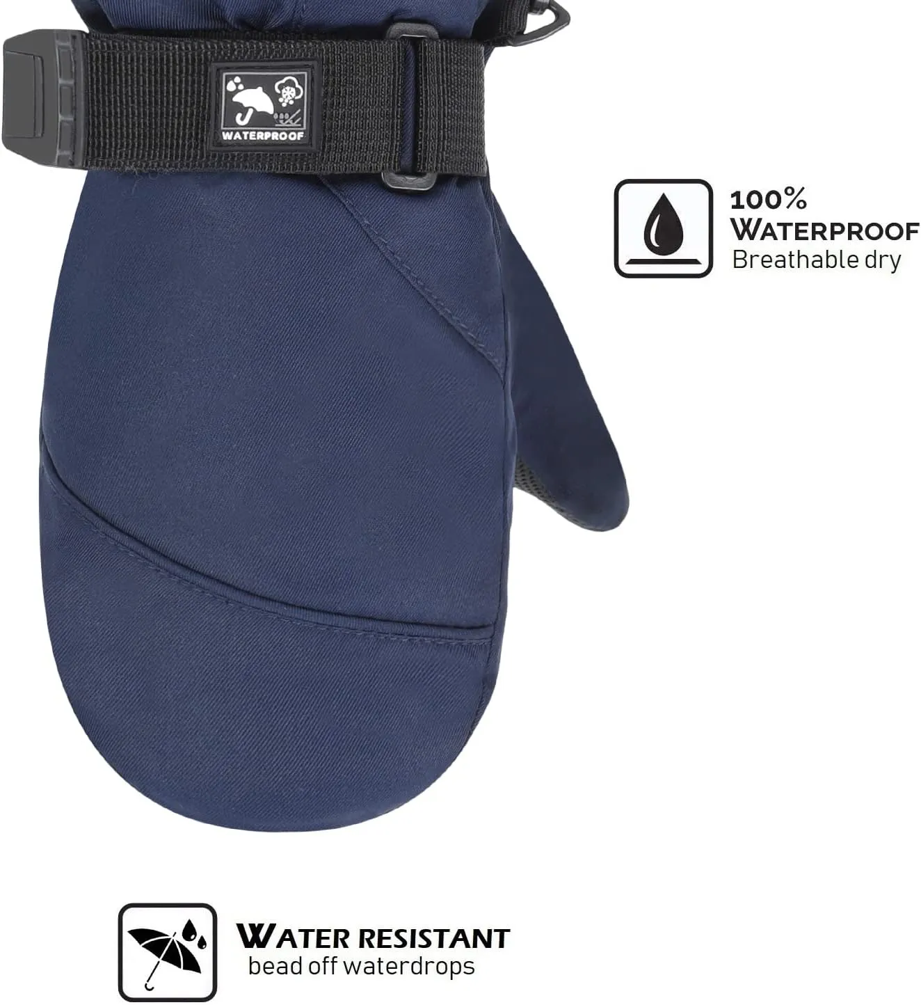 HIGHCAMP Kids Long Cuff Winter Gloves with Stay-on Strap Waterproof Mittens for Toddler Children Snow Ski