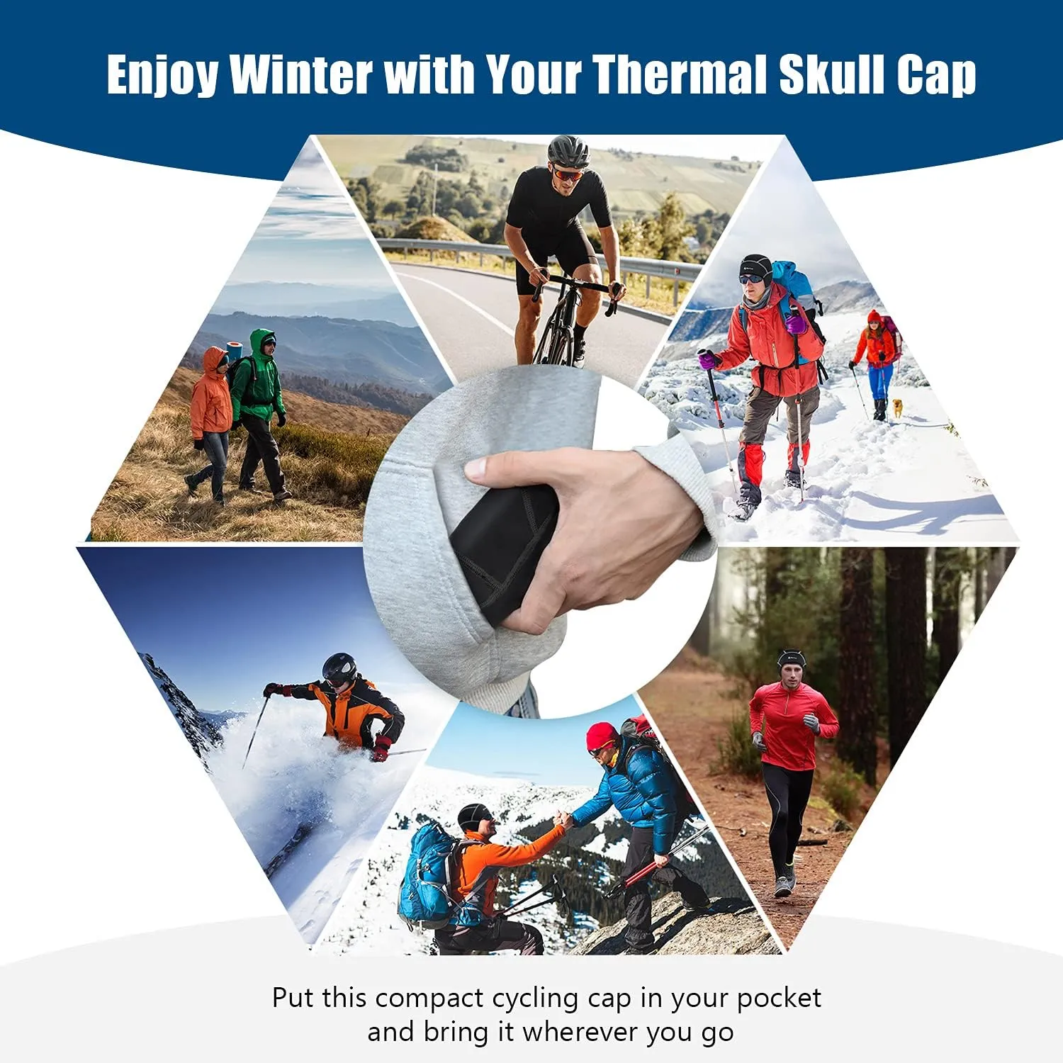 Hikenture Winter Skull Cap Helmet Liner for Men Women Thermal Hat