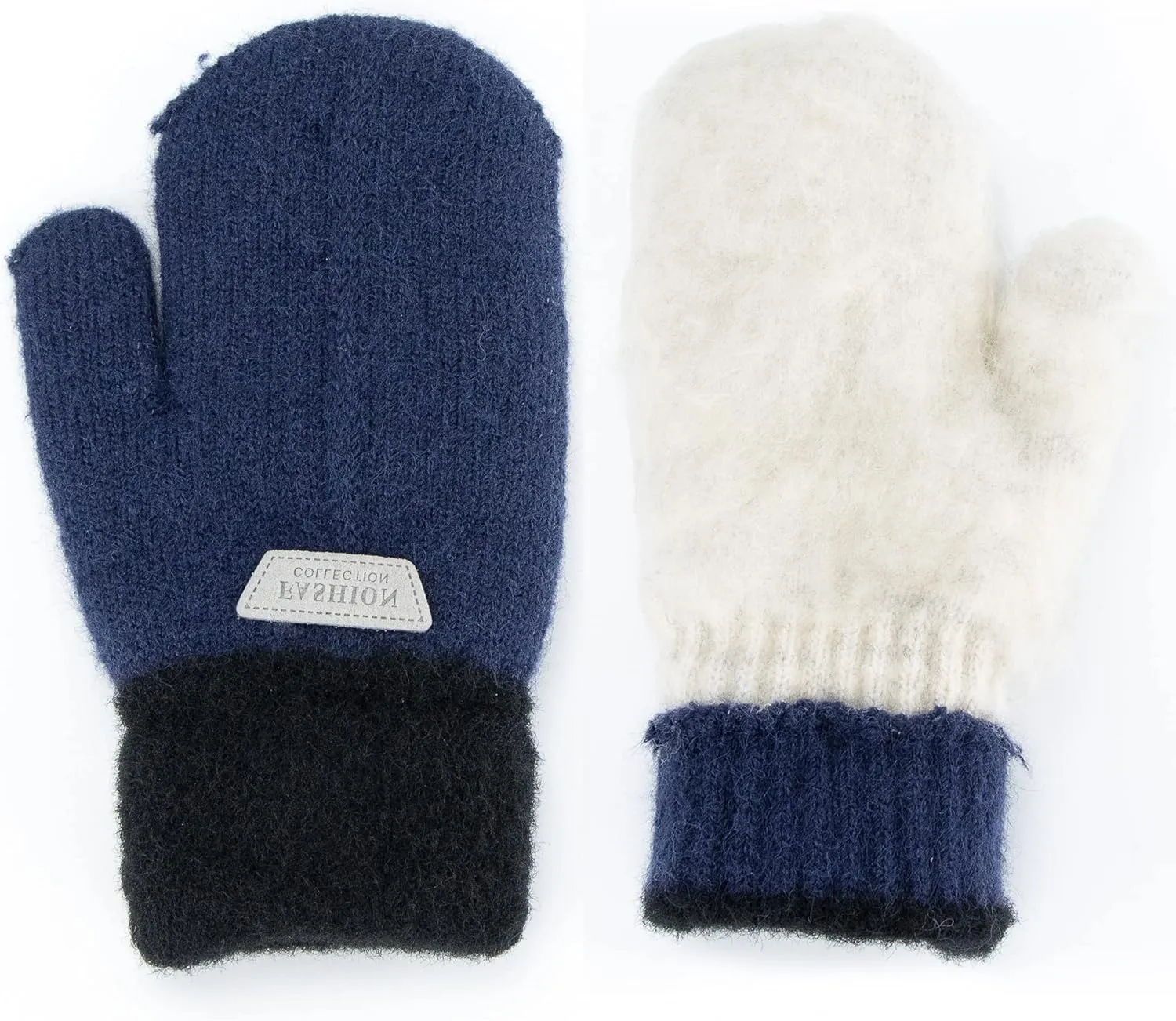 INOGIH Kids Double Layer Warm Knit Mittens Girls Boys Winter Outdoor Gloves for 3-7 Years