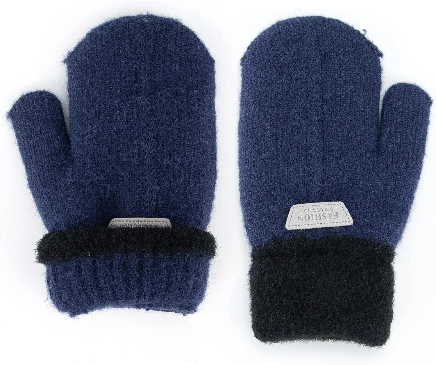 INOGIH Kids Double Layer Warm Knit Mittens Girls Boys Winter Outdoor Gloves for 3-7 Years
