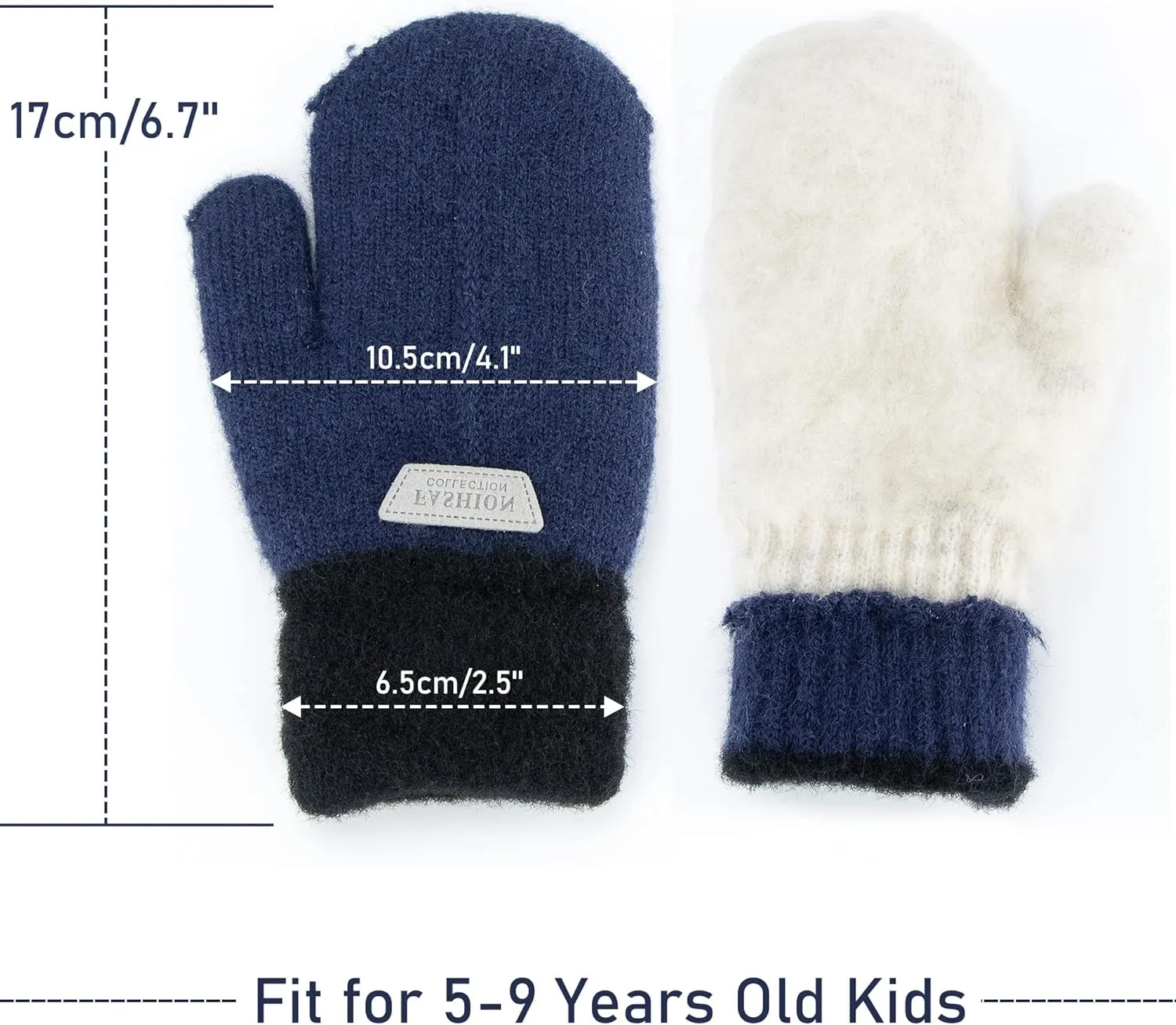 INOGIH Kids Double Layer Warm Knit Mittens Girls Boys Winter Outdoor Gloves for 3-7 Years