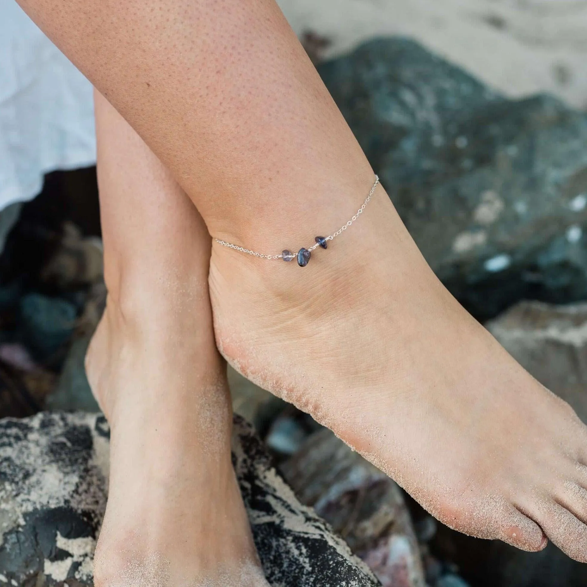 Iolite Beaded Chain Anklet