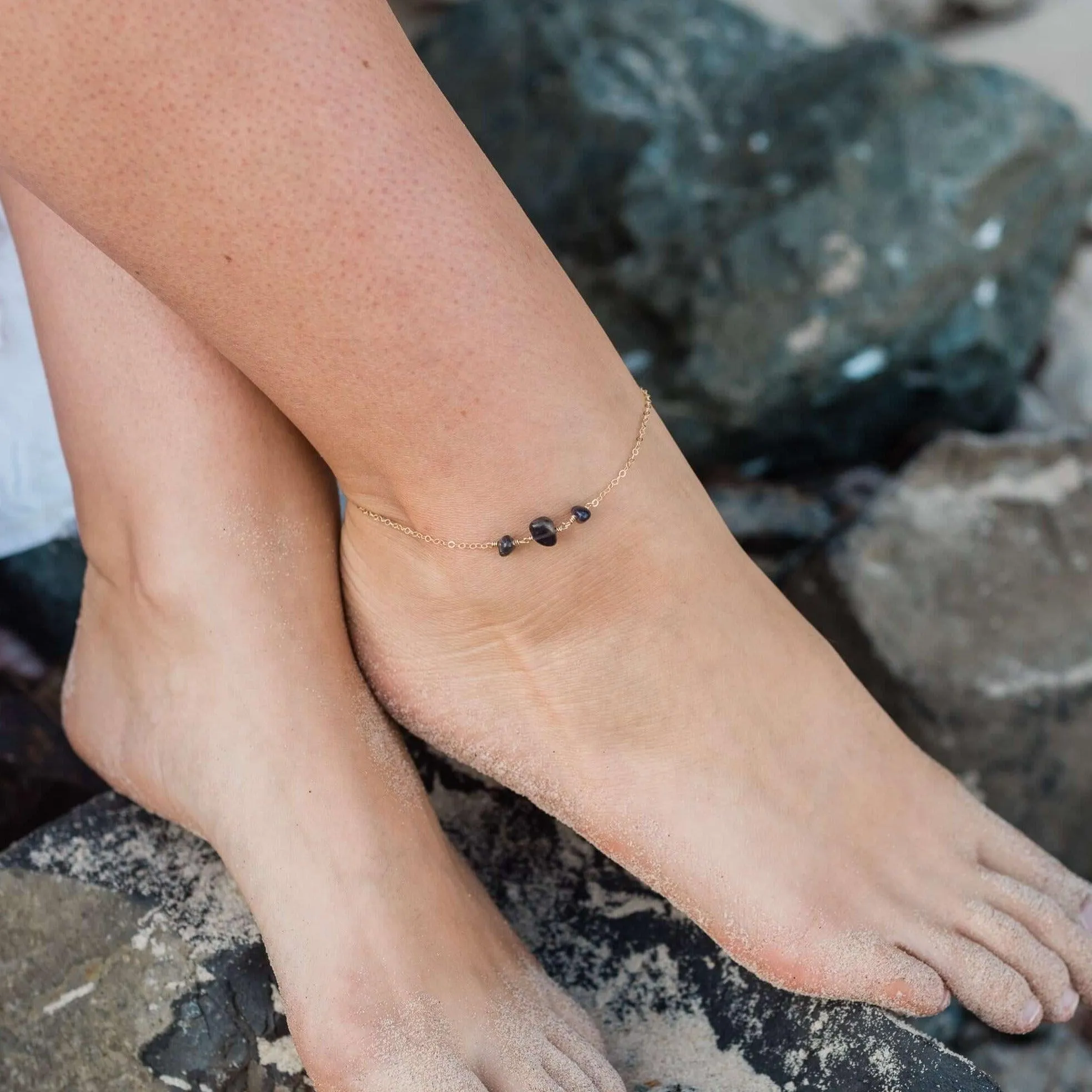 Iolite Beaded Chain Anklet