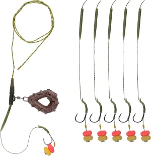 JSHANMEI Carp Fishing Rigs Kit with 2.8oz Sinker Weights, Hooks, Quick Change Swivels, Sleeves, Bait Corns, Boilie Leader Rigs, 6 Pieces Carp Fishing Equipment