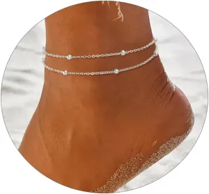 Kyerlyn Dainty Simple Chain Anklet for Women 18k Gold/Silver Plated Summer Beach Beaded Evil Eye Moon Figaro Butterfly Satellite Cuban Pearl Flat Marina Anklet Gift