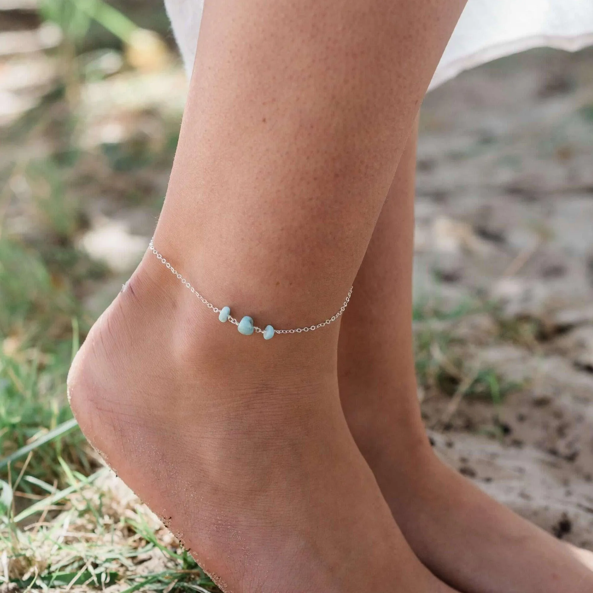 Larimar Beaded Chain Anklet
