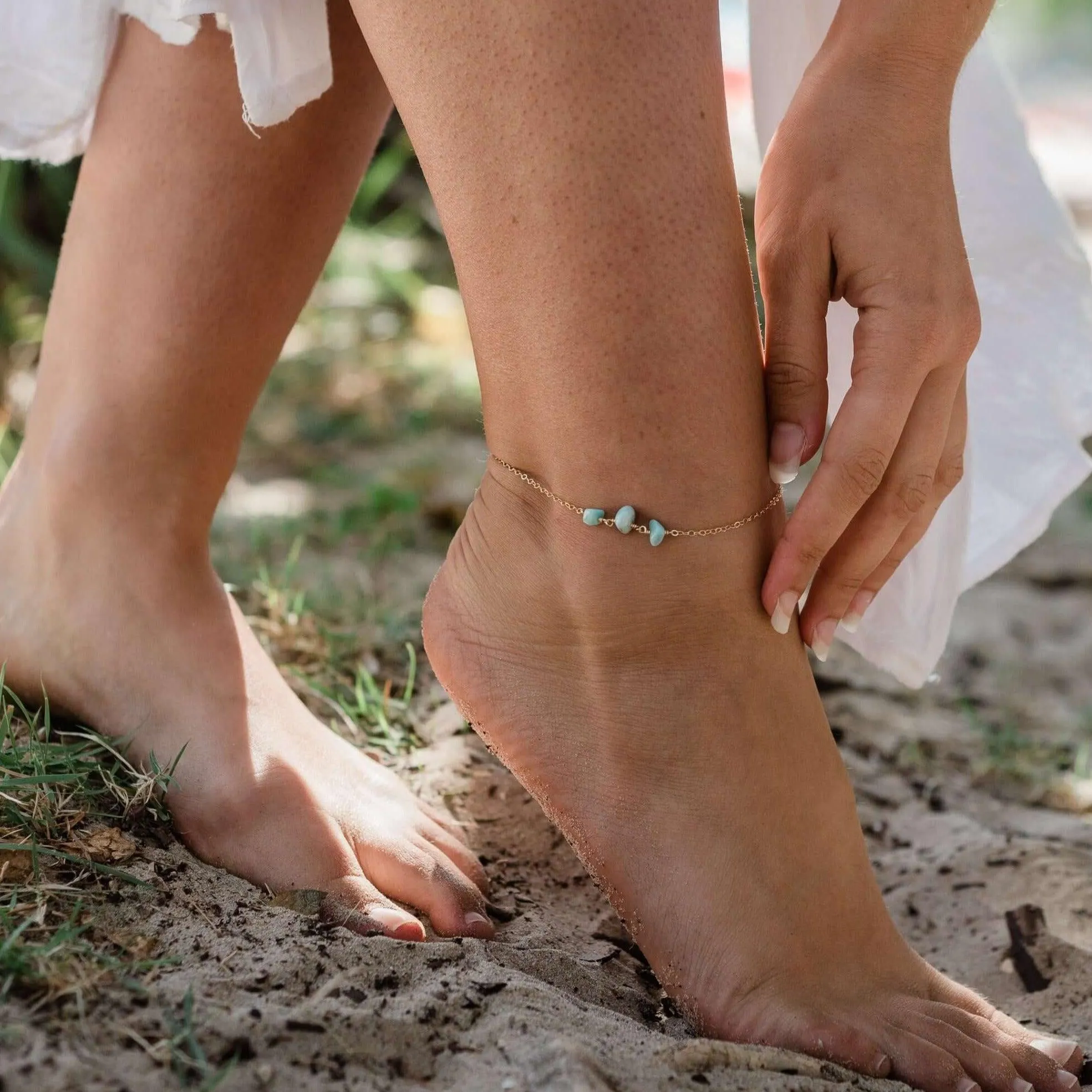 Larimar Beaded Chain Anklet