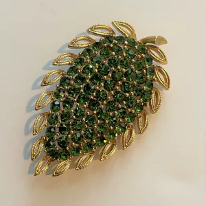 Lisner Vintage Rhinestone Leaf Brooch