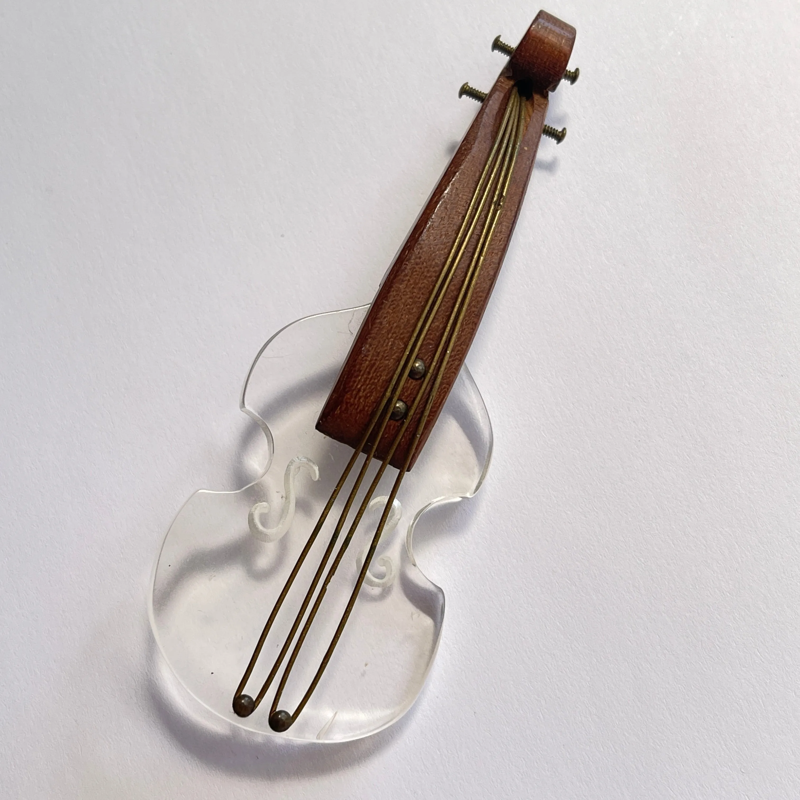 Mid Century Lucite Vintage Violin/Cello Brooch