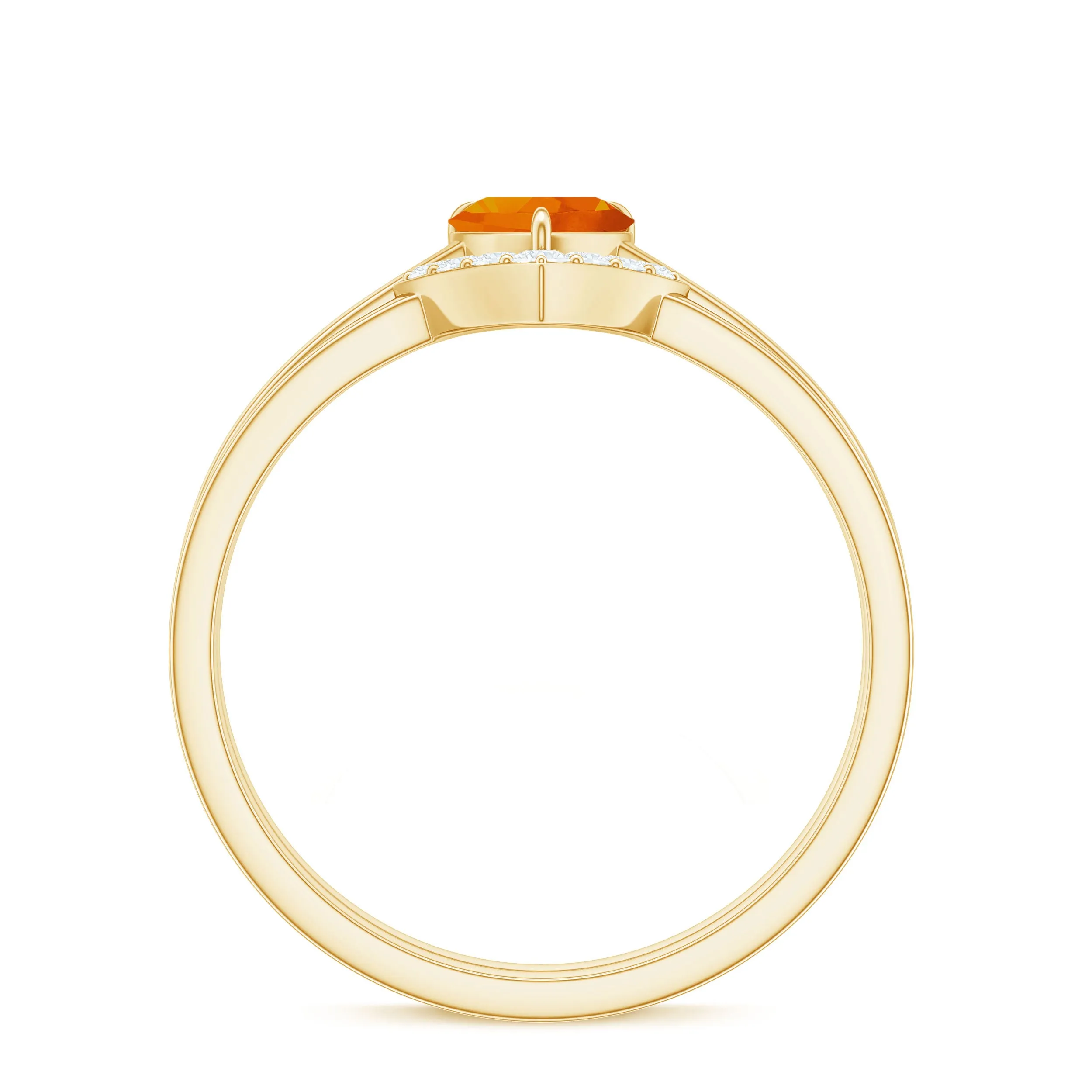 Natural Fire Opal Heart Solitaire Ring Set with Diamond Band