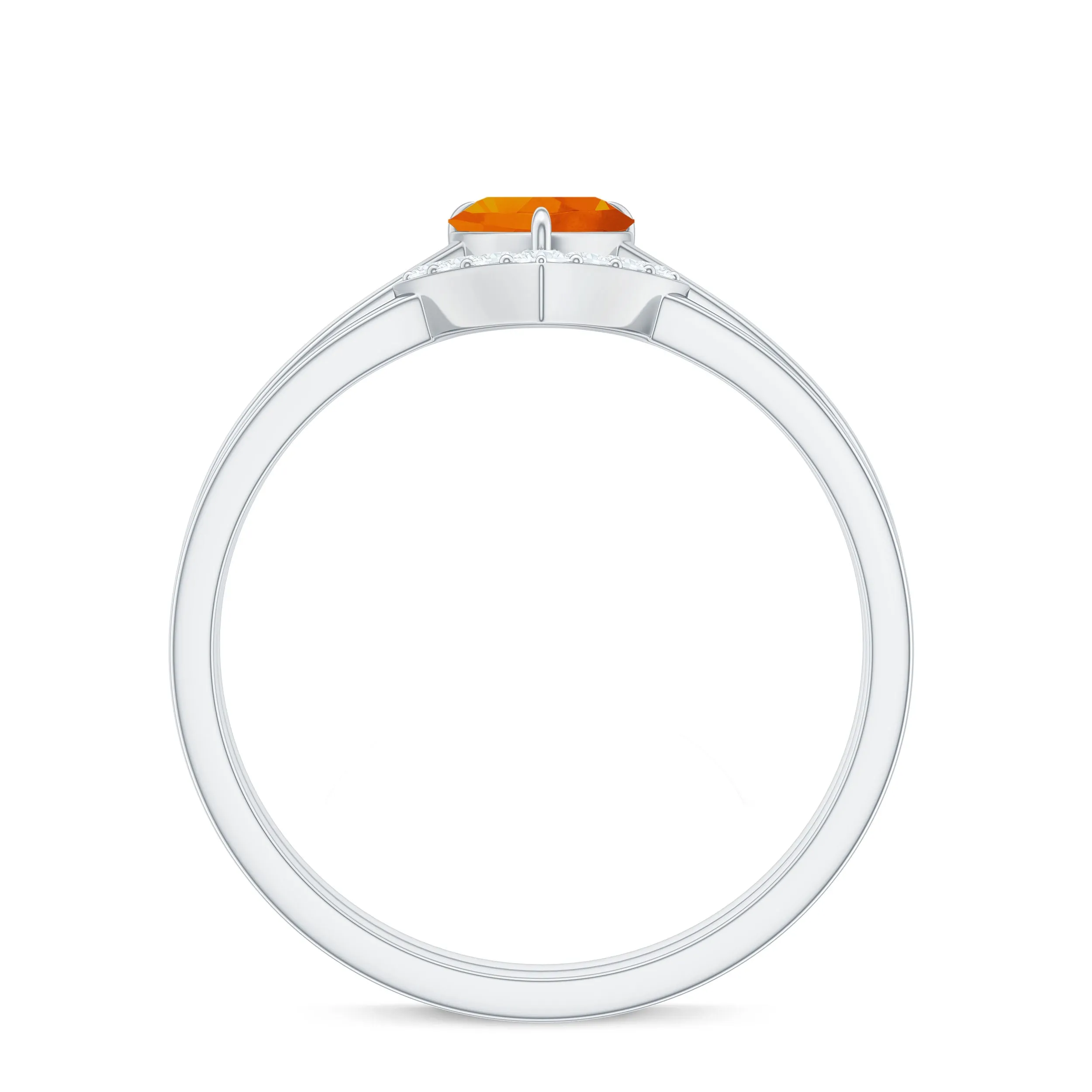 Natural Fire Opal Heart Solitaire Ring Set with Diamond Band