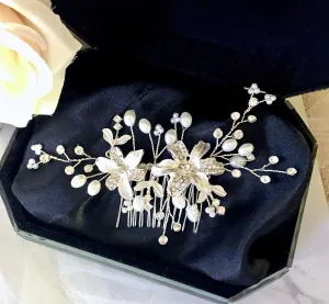 "Andrea" - Silver Pearl and Crystal Bridal Hair Comb