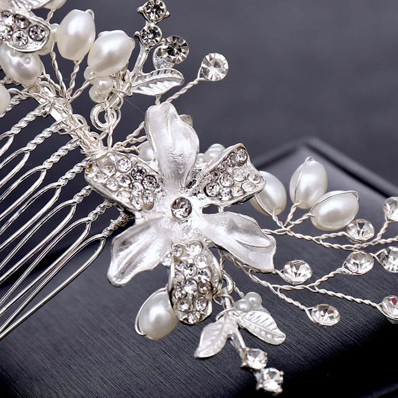 "Andrea" - Silver Pearl and Crystal Bridal Hair Comb