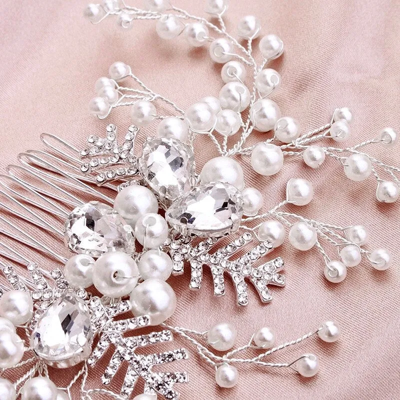 "Astrid" - Winter Pearl and Crystal Bridal Hair Comb