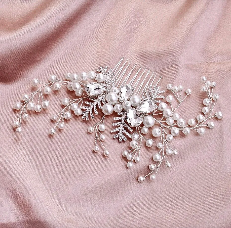 "Astrid" - Winter Pearl and Crystal Bridal Hair Comb